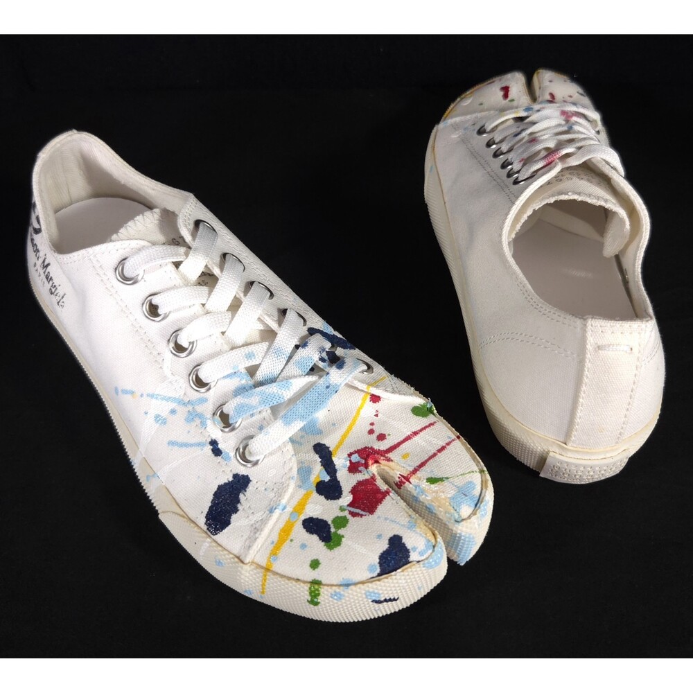 Maison Margiela Tabi Canvas Sneakers US 7 EU 37 Womens White Splatter $690